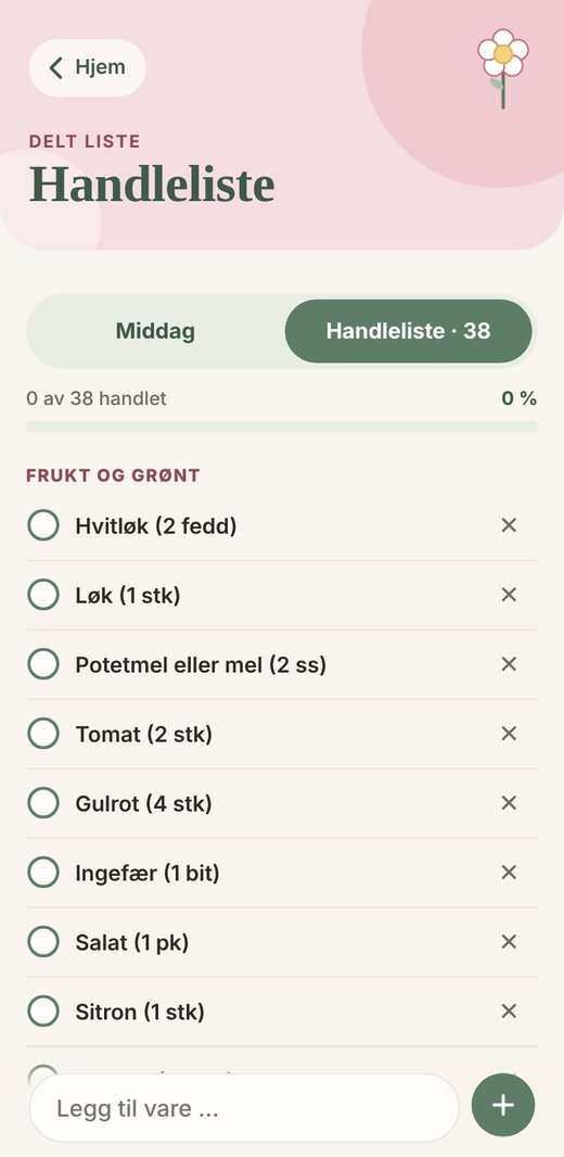 Delt handleliste